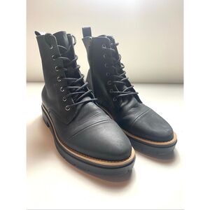 TOMS Black Leather Lace-Up Combat Boots Lug Sole Wm’s Sz 9.5